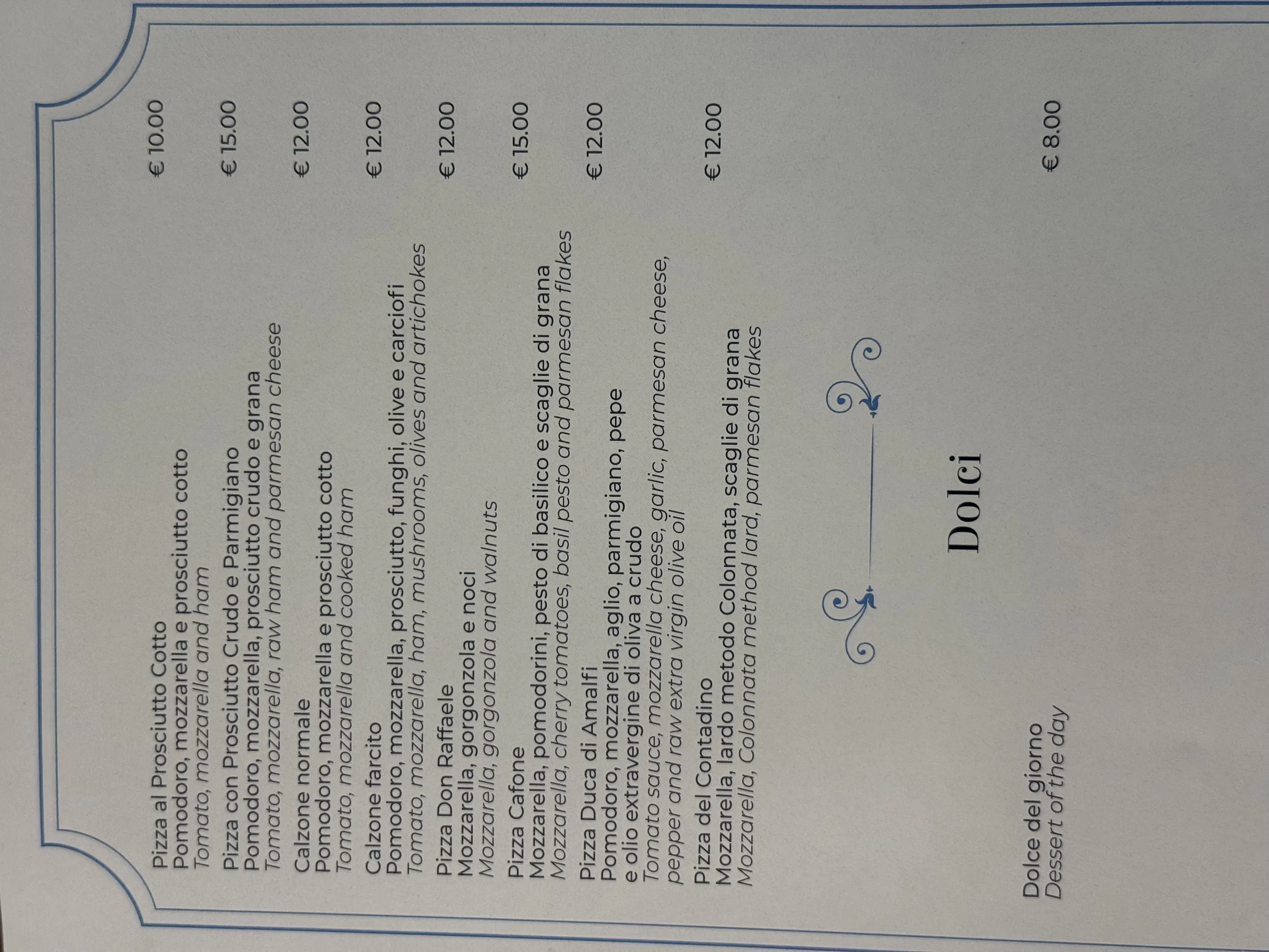 Menu cartaceo: Dolci