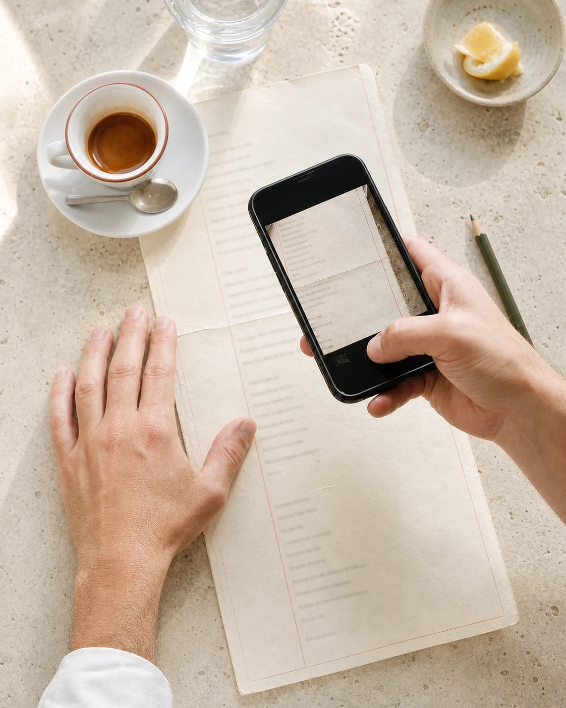 A restaurant's existing paper menu photographed with a phone