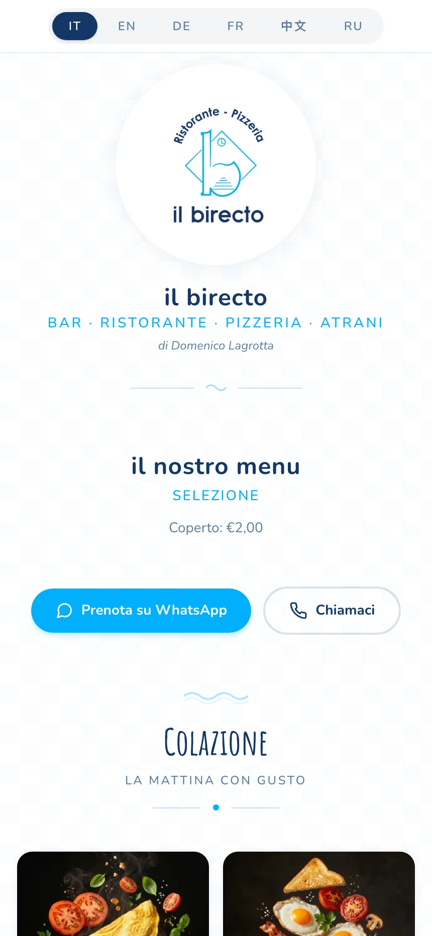 Il Birecto live menu screenshot